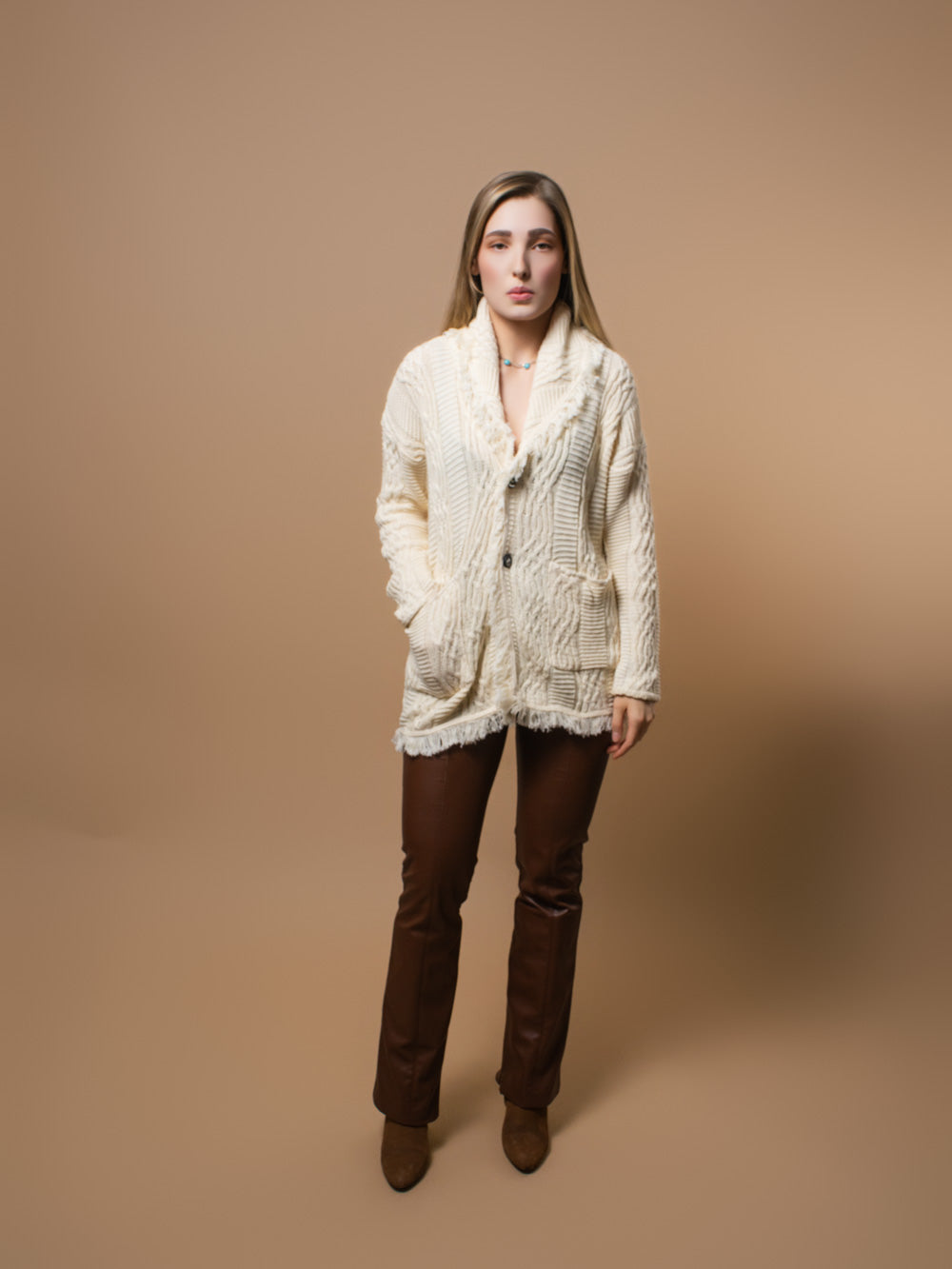 Solstice Ash White V-Neck Heritage Cardigan